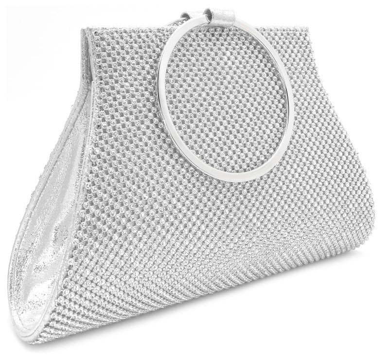 MOSSMON Crystal Clutch Purses Bride and Bridesmaid Handbag Elegant Wristlet Evening Bag for Women Silver Large - Image 1